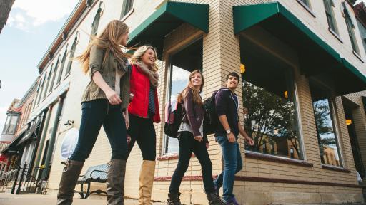 Students walking around downtown Naperville